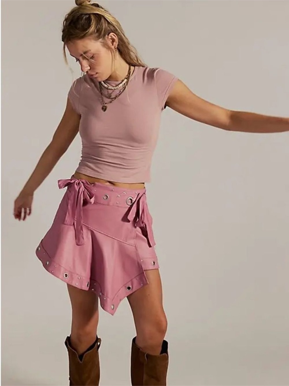 NWT Free People We The Free Cassis Vegan Leather Wrap Skirt Mauve Pink, Size 6